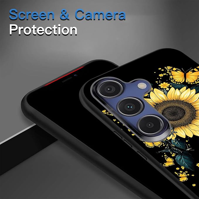 Designed for Galaxy S25 FE Phone Case,Slim Silicone Shockproof Protective Case for Galaxy S25 FE 6.7 inch,Sunflower Butterflies - Image 5