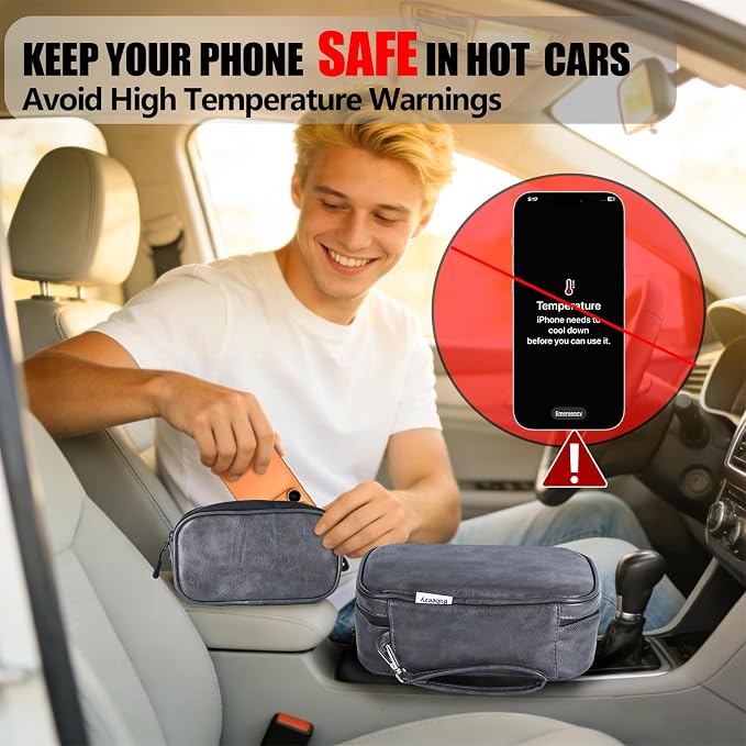 Keep Your Phone Safe from Extreme Heat Car Phone Cooling Bag Includes 2 Reusable Ice Packs Fits All Phones (Grey) - Image 2