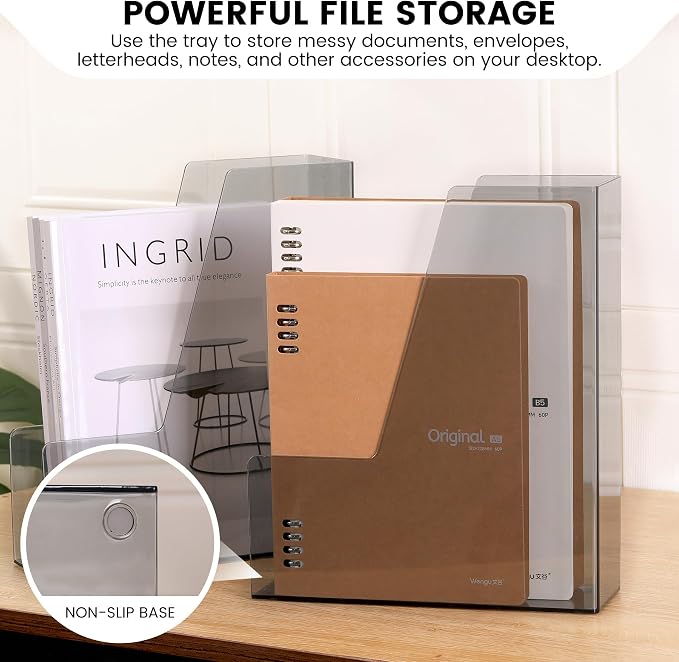 CiWiVOKi Vertical File Holder, PET Desk Organizer and Storage Bins Holding for Magazines, Binders, Notebooks, Envelopes, Papers, Multi-purpose Plastic Document Organizer for Home Office, Black, 4 Pack - Image 5
