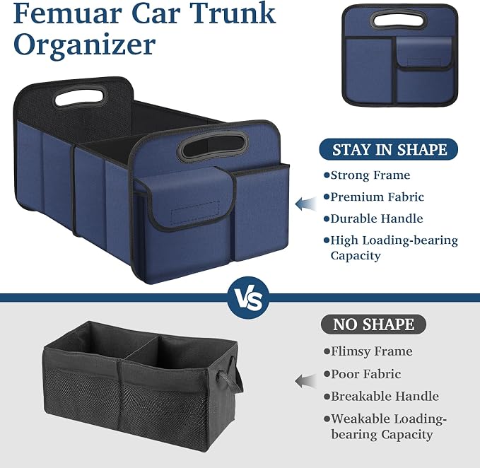 Femuar Car Trunk Organizer, Collapsible, Waterproof, Non-Slip, Blue, 52L, 5 Compartments, Rectangular, Portable, Practical/Functional - Image 3