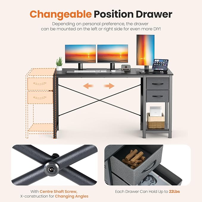 Sweetcrispy 40-Inch Computer Desk with Drawers, Office Desk, Black | Small Desk for Bedroom Home Office with Side Hook, Modern Simple desk with storage for Writing - Image 5