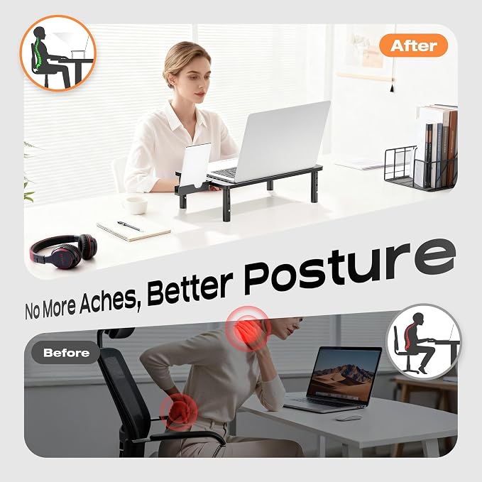 Computer Monitor Stand Riser for Desk, 3 Height Adjustable PC Laptop TV Desktop Monitor Stand Shelf, Metal Printer Table with Phone Holder, Stand Riser for Desk, Office Desk Organizers and Accessories, 2 Pack - Image 4