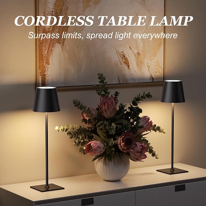 Kakanuo Cordless Rechargeable Table Lamp Black 5000mAh Battery Operated Lamps, 3 Colors Stepless Dimming Touch Lamp for Dining, Living Room, Outdoor Patio, Kitchen Counter, 4 Pack - Image 4