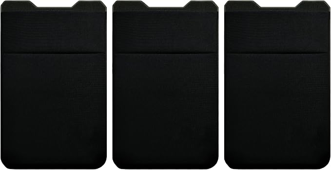 Gecko Travel Tech Double Pocket - Adhesive Card Holder - Cell Phone Pouch - Stick on Spandex Pocket - Carry Credit Cards and Cash (3 PACK - -BLANK- BLACK) by GeckoTravelTech