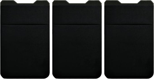 Gecko Travel Tech Double Pocket - Adhesive Card Holder - Cell Phone Pouch - Stick on Spandex Pocket - Carry Credit Cards and Cash (3 PACK - -BLANK- BLACK) by GeckoTravelTech