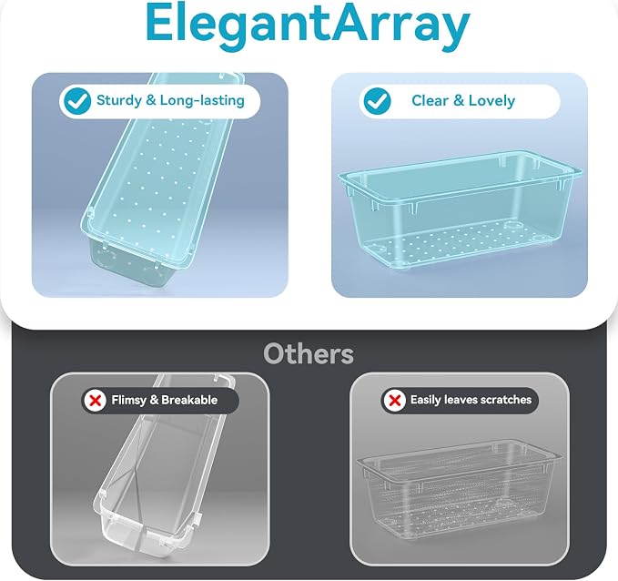 ElegantArray 12 PCS Drawer Organizer Set, Makeup Organizers, Sea Blue | 4 Sizes, Plastic, Stackable, Multiple Gadgets, Desk Drawer Divider Organizers, for Makeup, Office Supplies Storage - Image 4