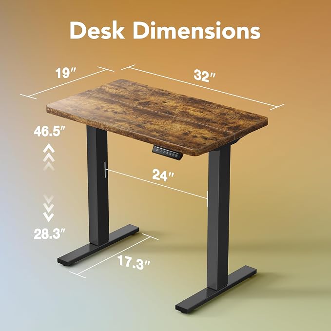 HUANUO 32" Small Electric Standing Desk Adjustable Height, 4 Memory Height Settings, Sit Stand Up Desk for Home Office & Computer Workstation, Vintage Brown - Image 3