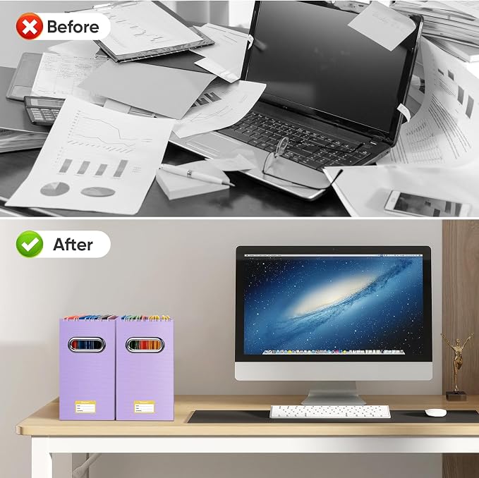 BALEINE File Organizer Box, Cardboard File Folder Organizer with Handle for Letter Size, Portable Collapsible Hanging Filing Box for Home Office Document Storage (2 Pack, Lavender) - Image 7