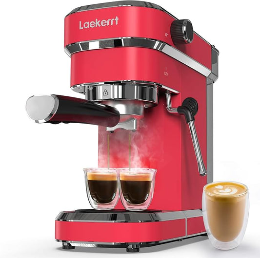 Espresso Machine 20 Bar, Professional Espresso Maker with Milk Frother Steam Wand, Compact Coffee Machine with Removable Water Tank for Cappuccino, Latte, Gift for Dad or Mom, Stainless Steel, Red by laekerrt