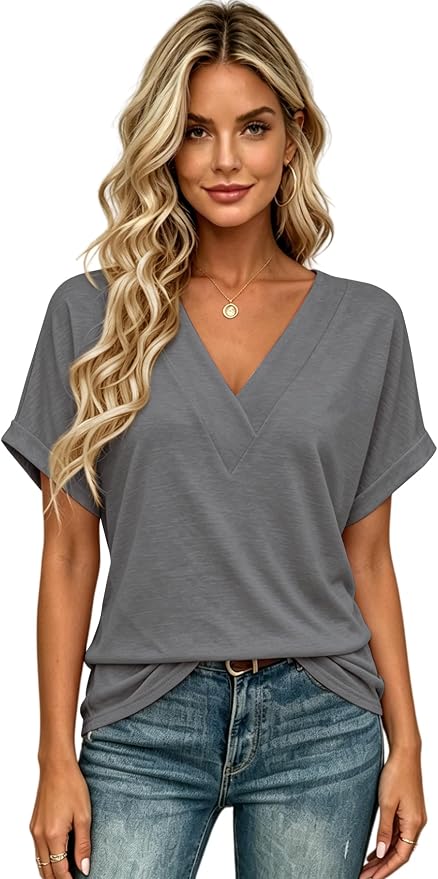 T Shirts Short Sleeve V Neck Tees Womens Tops Beach Vacation Fashion Clothes 2026 Casual Summer Spring Fall Outfits - Image 2