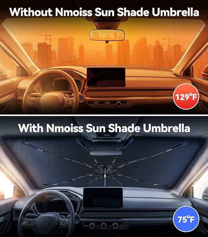 Nmoiss Windshield Sun Shade Umbrella for Honda CR-V - [Vinyl Coating Heat Shield] Protect Car from Sun Rays & Heat Damage Keep Cool and Protect Interior, Spring Structure Edge - Image 2