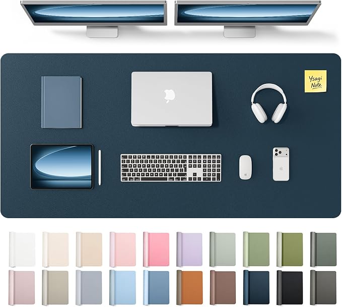 YSAGi Leather Desk Pad Protector, Office Desk Mat, Large Mouse Pad, Non-Slip PU Leather Desk Blotter, Laptop Desk Pad, Waterproof Desk Writing Pad for Office and Home (Dark Blue,55" x 24") by YSAGi