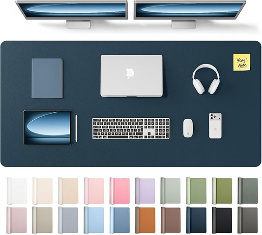YSAGi Leather Desk Pad Protector, Office Desk Mat, Large Mouse Pad, Non-Slip PU Leather Desk Blotter, Laptop Desk Pad, Waterproof Desk Writing Pad for Office and Home (Dark Blue,55" x 24") by YSAGi