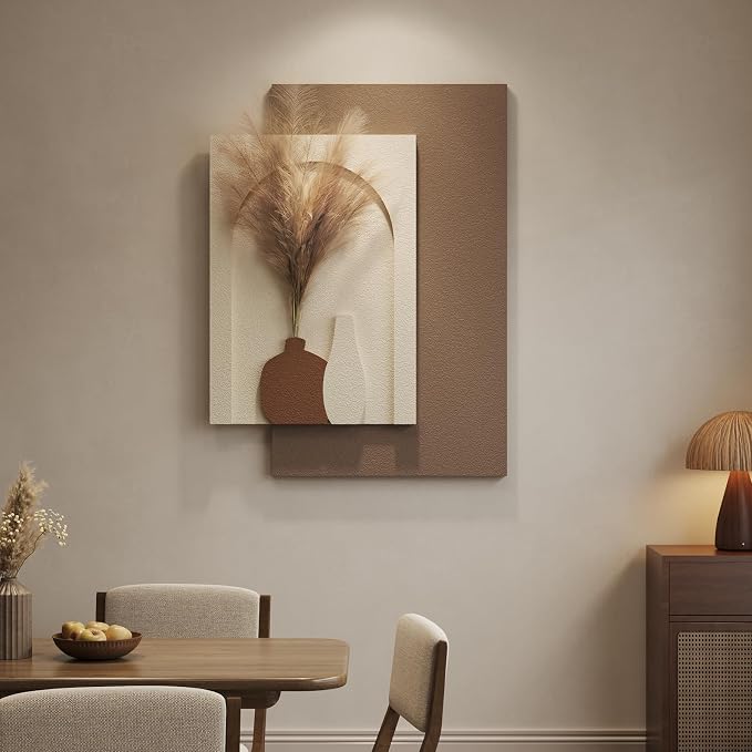 Cuspin Boho 3D Textured Neutral Wall Art, Abstract Beige Brown Artwork for Walls with Pampas, Modern Minimalist Wall Decor for Living Room Bedroom Dining Room Hallway Entryway - Image 3