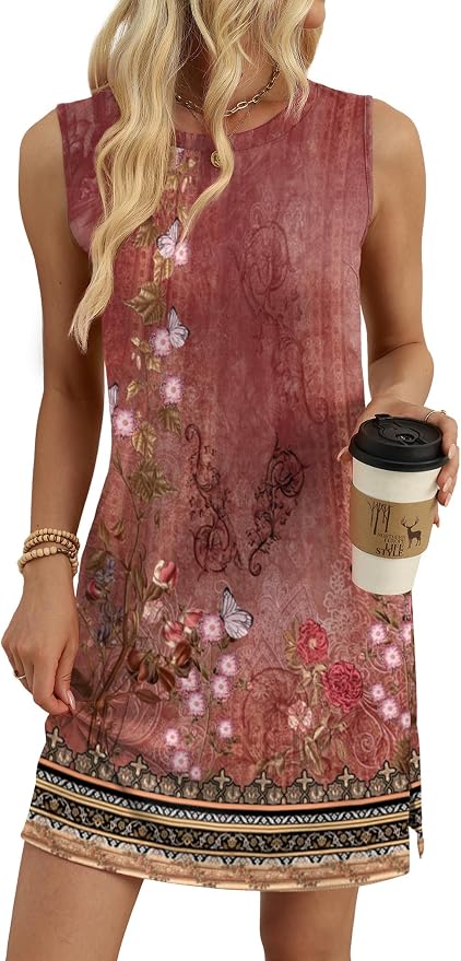 WIHOLL Casual Dresses for Women Crewneck Sleeveless Tank Dress Summer Spring Boho Vacation Clothes - Image 4