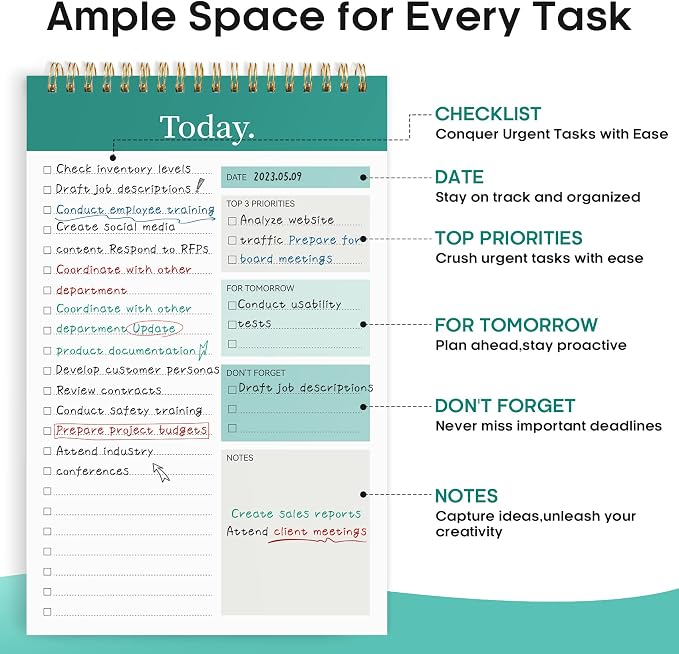 Taja To Do List Notepad, Undated Daily Planner for Work and Goal Setting | Greenery Sway, 52 Sheets, 9.8" x 6.5" , for Office, Home and school, Daily Task Planning, Notes and Everyday Organization - Image 2