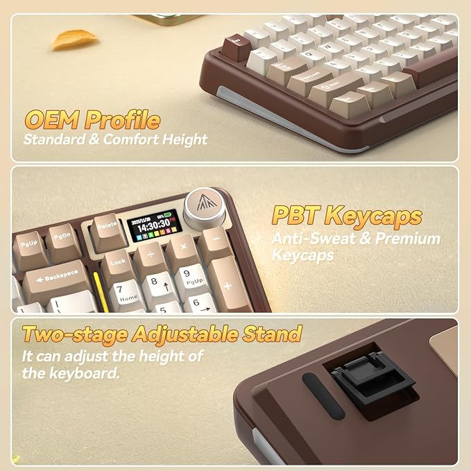 SOLAKAKA A99 Pro Mechanical Keyboard with LCD Screen & Metal Knob, Wireless Gaming Keyboard with BT5.0/2.4GHz/USB-C, Hot Swappable Creamy Keyboard, Gasket Structure, RGB Backlit, for Win/Mac - Image 9