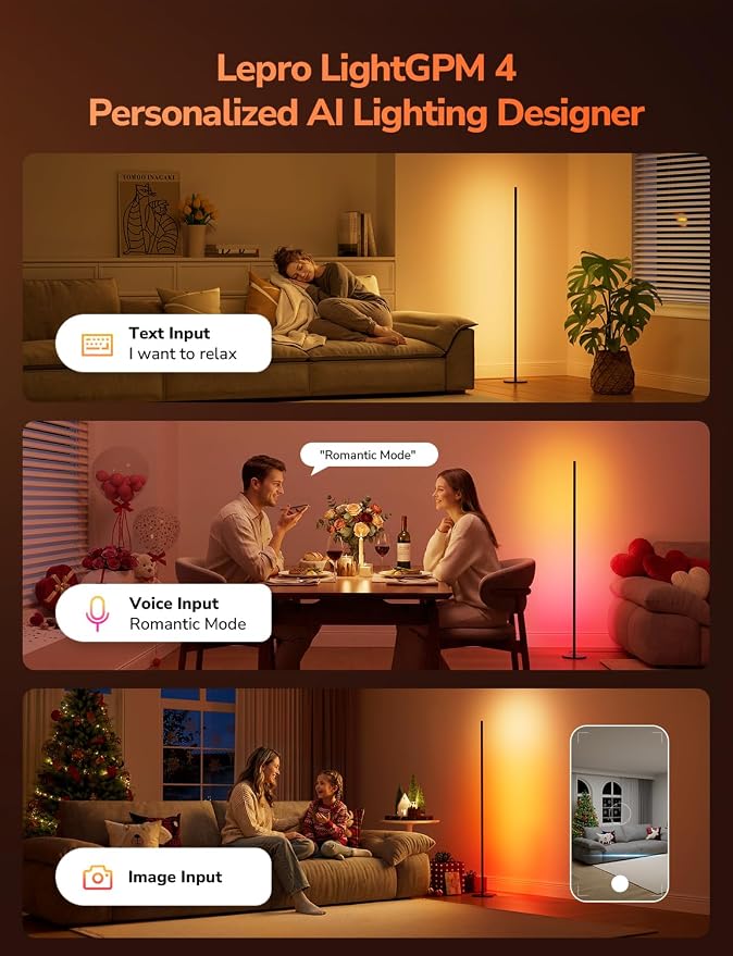 Lepro OE1 AI Corner Floor Lamp, Smart RGBICW LED Corner Lamp with Music Sync, Alexa Enabled, Personalized AI Lighting Designer, Modern Standing Lamp for Living Room/Bedroom,1000LM,2.4G WiFi, No Remote - Image 2