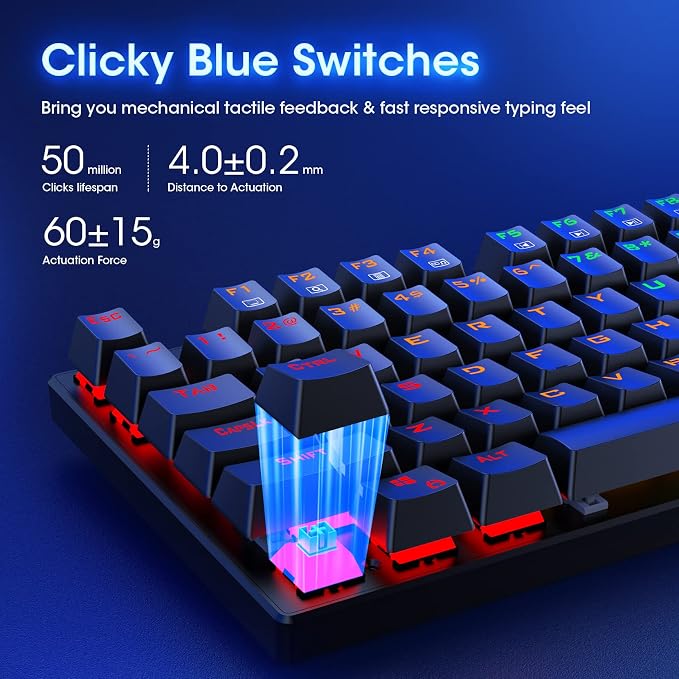 RisoPhy Mechanical Gaming Keyboard, RGB 104 Keys Ultra-Slim LED Backlit USB Wired Keyboard with Blue Switch, Durable Abs Keycaps/Anti-Ghosting/Spill-Resistant Computer Keyboard for PC Mac Xbox Gamer | 104 Keys, RGB LED Backlit, Durable Abs Keycaps, Ant... - Image 7