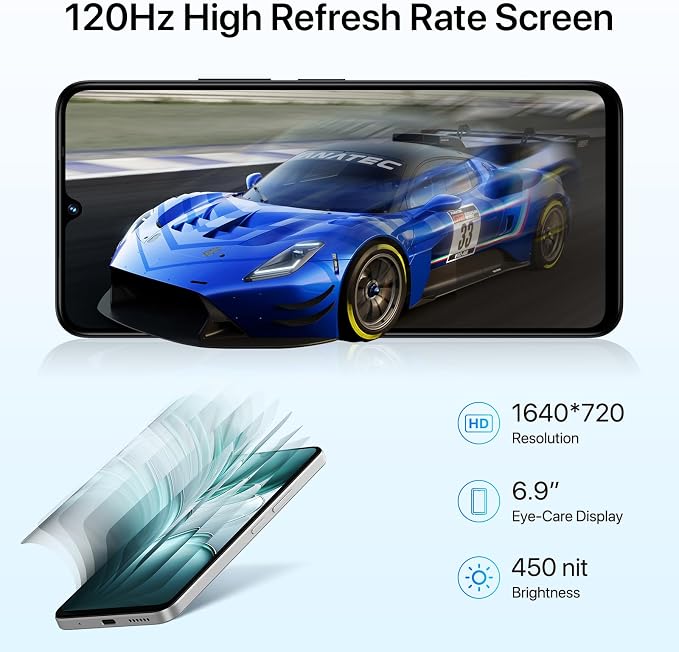 UMIDIGI G100 Unlocked Cell Phone Android 14, 6.9" HD+ 120Hz,Octa-core 12GB +128GB Expand 1TB,GPS Unlocked Smartphone,6000mAh,50MP Triple Camera,Dual 4G LTE Phone, NFC,AI Face Unlock,OTG,White - Image 2