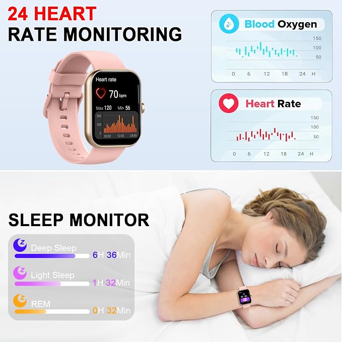 Smart Watch for Women (Answer/Make Call), 1.96"HD Smartwatch with Heart Rate/Sleep Monitor/Pedometer, 113+ Sports Modes, 2026 New Fitness Watch IP68 Waterproof, Activity Tracker for Android iOS-Pink - Image 6