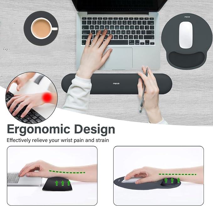 MOSISO Wrist Rest Support for Mouse Pad&Keyboard Set, Slate Gray | Circle Curved Ergonomic Mousepad Non-Slip Base Home/Office Pain Relief&Easy Typing Pad with Soft Cloth&Silicone Lining - Image 3