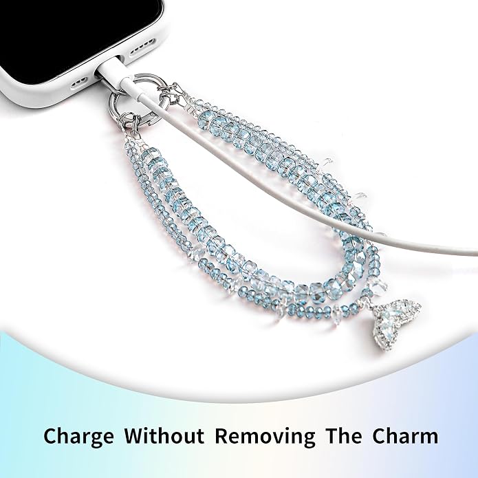 Phone Charm with Beaded Crystals, Anti-Theft Phone Strap, Hands-Free & Detachable Cellphone Lanyard, Cellphone Chain Wristlet with Tether Tab - Image 5