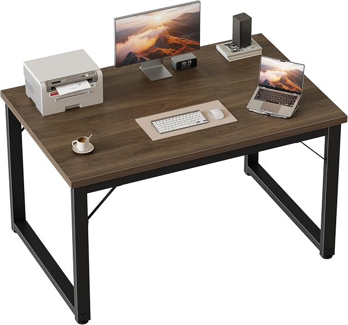 Mericonia 40 Inch Computer Desk, 1" Thick Small Office Table, Walnut | Modern Simple Style, Heavy Duty Industrial Frame, Small Study & Writing Table for Home Bedroom Work by MERICONIA