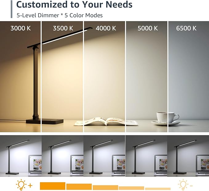 Lepro LED Desk Lamp for Home Office, 9.5W 750LM Touch Desk Light, Black | 5 Color Modes 5 Brightness Level, Eye Caring, Metal Task Lamp For Reading, Sewing, Crafts, School Supplies, Puzzle Light - Image 2