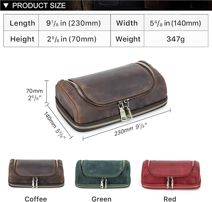 Hiram Handmade Crazy Horse Leather Electronic Organizer Travel Case Charger Organizer Travel Case Coffee - Image 7