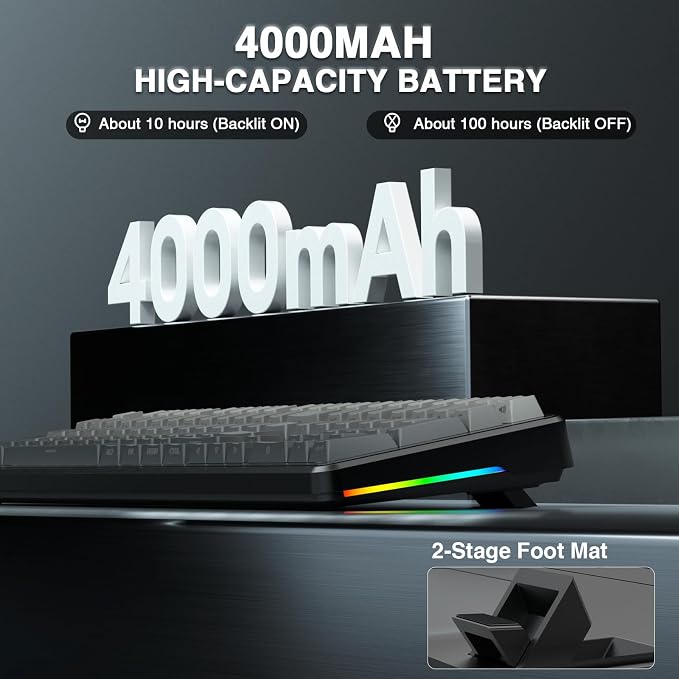 AULA F108 Wireless Mechanical Keyboard, Full Size Gaming Keyboard with Number Pad, Side Printed PBT Keycaps, Pre-lubed Switches, RGB Backlit, Hot Swappable Creamy Sounding Computer Keyboards, 108 keys - Image 8