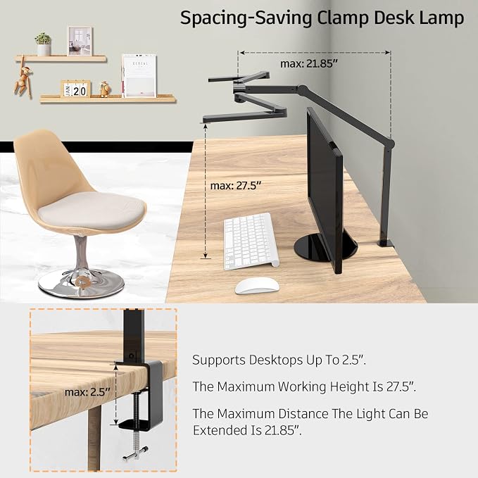 EPABINA Transformable LED Desk Lamp, 41.5" Large Architect Desk Lamp with Clamp, 3 Light Bars Desk Light for Home Office, 24W Auto Dimming Office Lighting Table Light for L Shaped Desk - Image 6