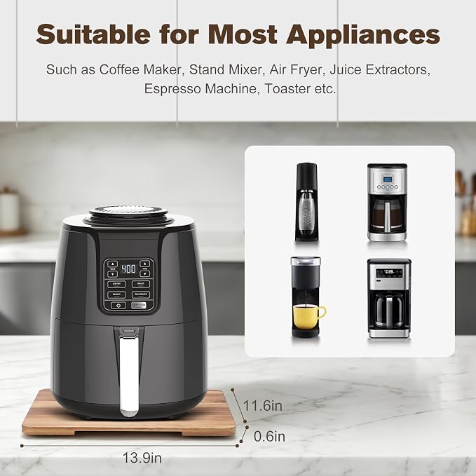 360°Rolling Tray Acacia Wood Kitchen Appliance Slider for Coffee Maker Pot | Countertops Sliding Tray Mat for Kitchen Appliances Easily Move Under The Cabinet Acacia 11.6"×13.9" - Image 3
