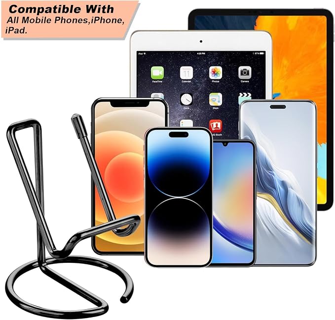 ROPOSY Cell Phone Stand for Desk, Cute Metal Black Cell Phone Stand Holder Desk Accessories, Compatible with All Mobile Phones, iPhone, iPad - Image 3