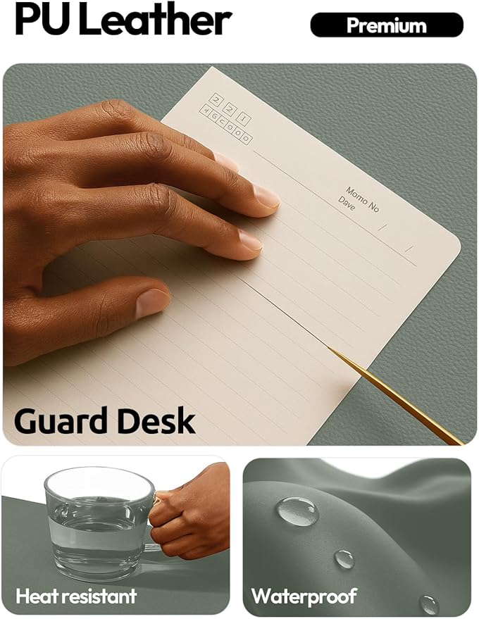 YSAGi Leather Desk Protector, Office Mat, Large Mouse Mat, Non-Slip PU Leather Blotter, Laptop Desk Mat, Waterproof Writing Pad for Office and Home(Dark Green, 40" x 24") - Image 3