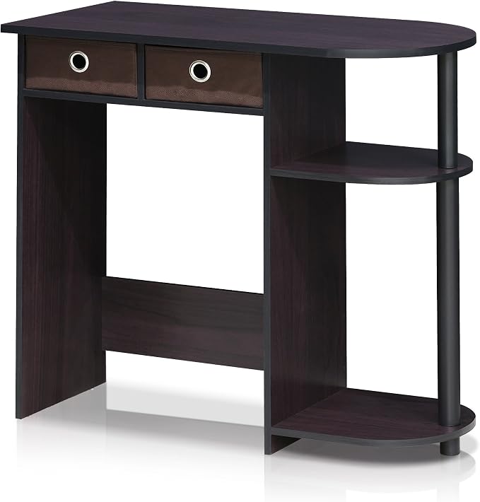 Furinno Go Green Desk, 31.5" Wide Gaming Desk with 2 Side Shelves and Storage Bins, Computer Desk, Office Desk for Home Office, Study Room, Dorm, Bedroom, Dark Walnut - Image 5