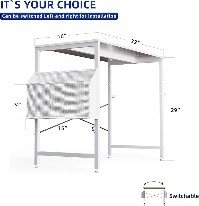 Pamray 32 Inch Computer Desk for Small Spaces with Storage Bag, Home Office Work Desk with Headphone Hook, Small Office Desk Study Writing Table - Image 3