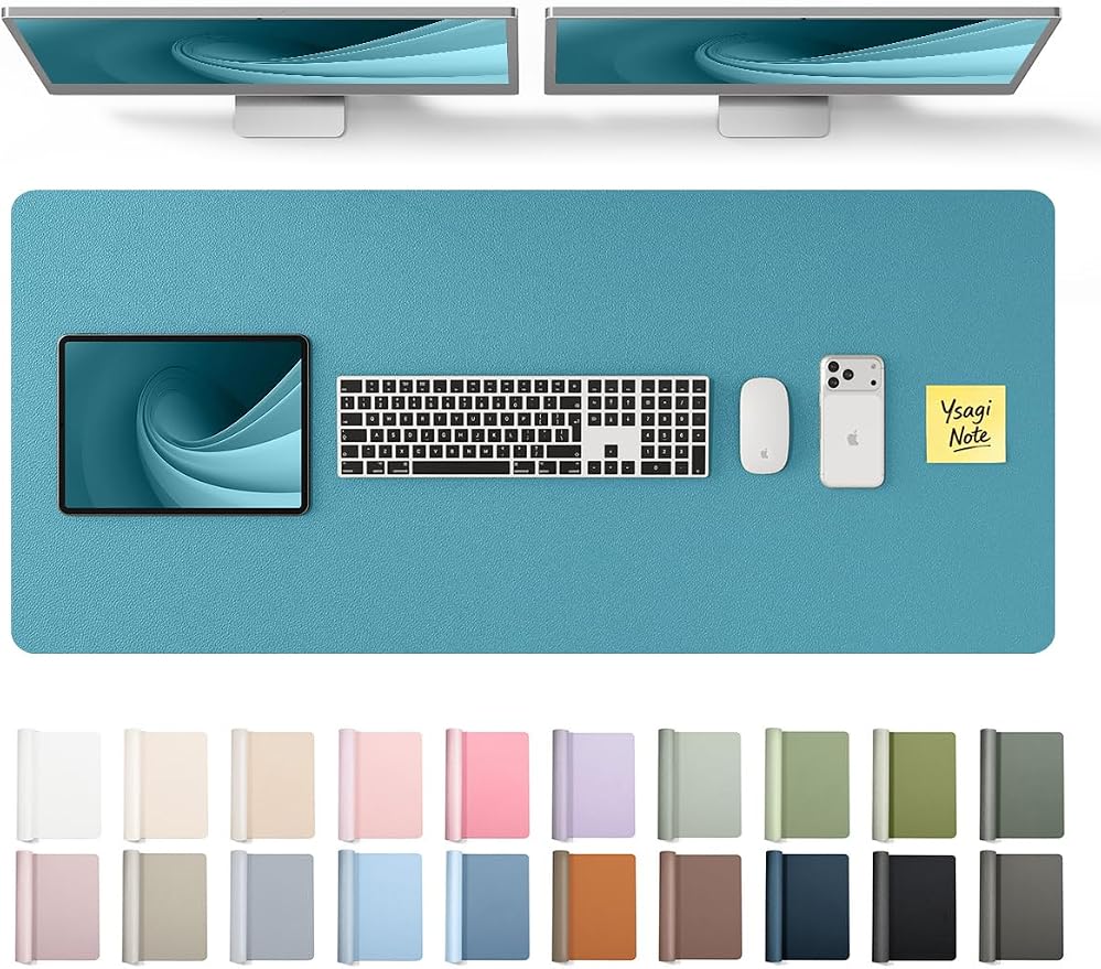 YSAGi Leather Desk Pad Protector, Office Desk Mat, Large Mouse Pad, Non-Slip PU Leather Desk Blotter, Laptop Desk Pad, Waterproof Desk Writing Pad for Office and Home (Turquoise,47" x 17") by YSAGi