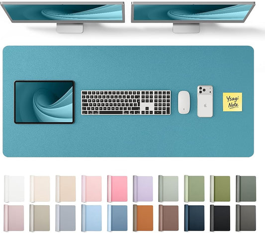YSAGi Leather Desk Pad Protector, Office Desk Mat, Large Mouse Pad, Non-Slip PU Leather Desk Blotter, Laptop Desk Pad, Waterproof Desk Writing Pad for Office and Home (Turquoise,47" x 17") by YSAGi