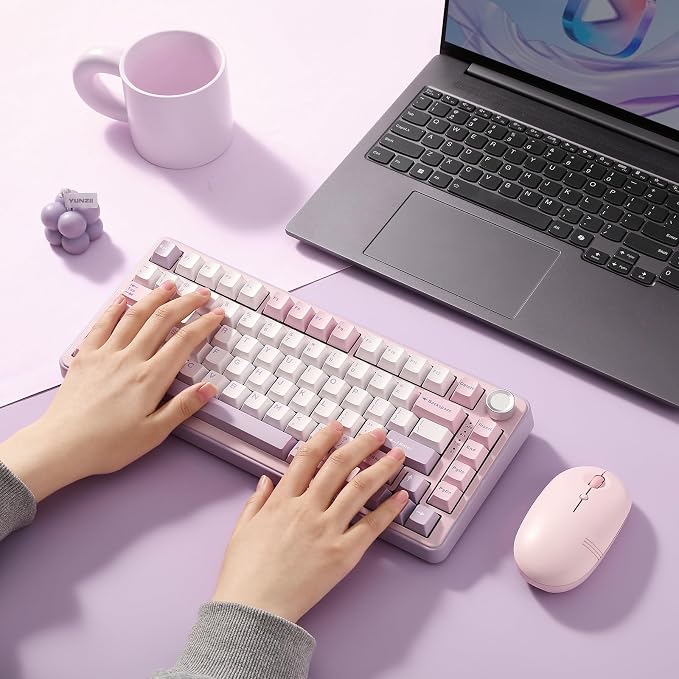 YUNZII B75 PRO 75% Wireless Mechanical Keyboard (Purple, Cocoa Cream V2) | Hot Swap Keyboard with Knob, Gasket Mount, Creamy Pre-lubed Switch for Smooth Typing, BT/USB-C/2.4G, for Gaming - Image 8