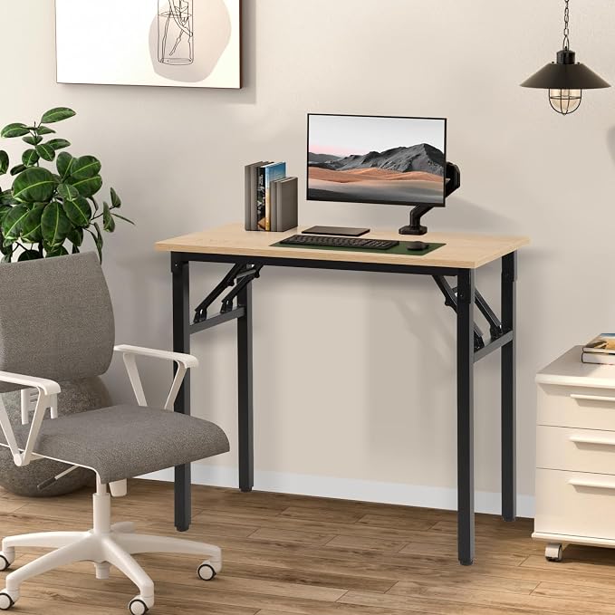 Panana Small Foldable Computer Desk, 31.5 inch Folding Home Office Desk for Small Spaces, Modern Simple Style for Home, Office, Study, Writing, No Assembly Required (Natural Wood, 31.5" x 15.7") - Image 5