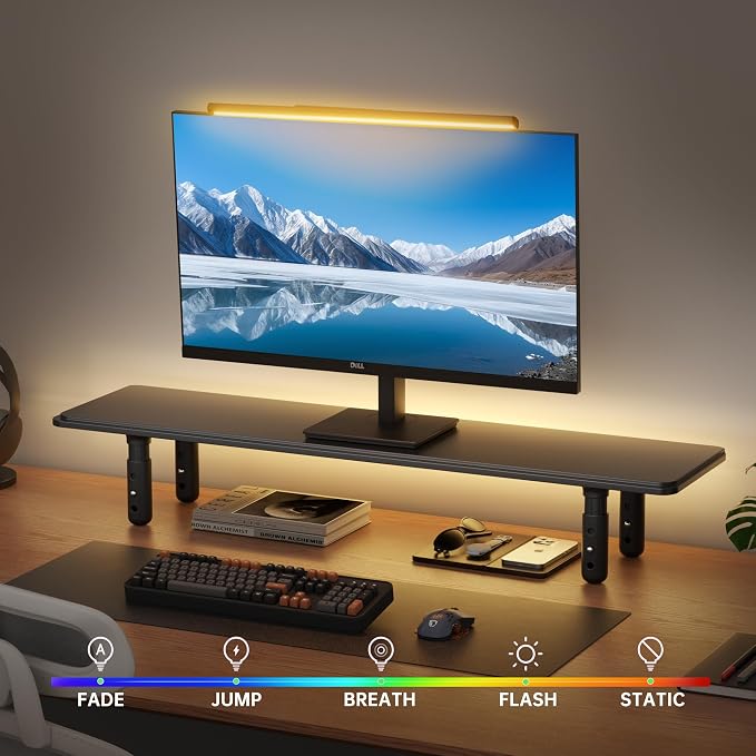 AFOOYO Dual Monitor Stand for Desk, Adjustable Height Wood Computer Riser, Ergonomic Monitor Shelf for Laptop, Printer, TV, Black - Large Storage Space, Sturdy Desk Organizer for Home & Office,Black - Image 4