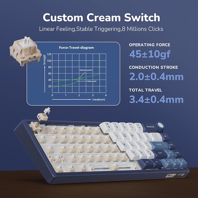 RK ROYAL KLUDGE R65 Wired Gaming Keyboard with Volume Knob, 60% Percent RGB Backlit Mechanical Keyboard Gasket Mount with PBT Keycaps, MDA Profile, QMK/VIA, 66 Keys Hot Swappable Cream Switch, Blue - Image 7