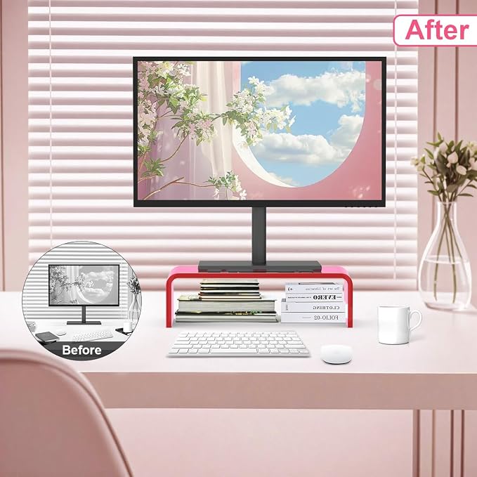 Acrylic Monitor Stand Riser Pink Laptop Stand Riser L15 xW7.5 xH4 | PC Holder,Compatible with All Notebooks and Monitor, Decoration for Office & Home,Pink Aesthetic Design,Office Supplies - Image 5