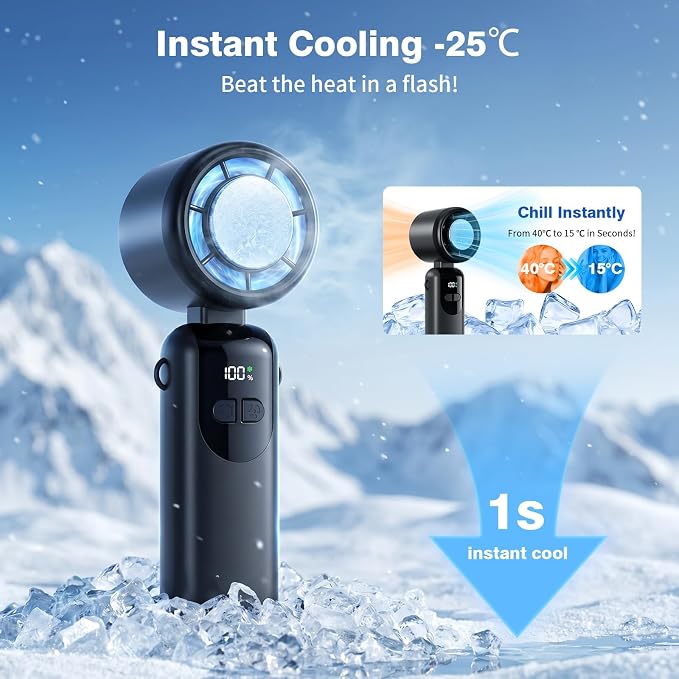 Morelax Handheld Portable Turbo Fan with Ice Cooler,Cooling Plate with 1 Second Cooling Sensation,Speed (1-100) Rechargeable Personal Fan,Neck/Tabletop, Hand Held/desktop,Small Portable Travel Fan - Image 2