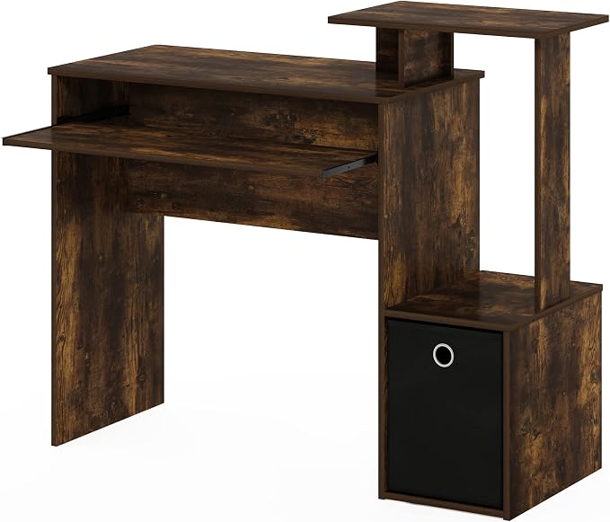 Furinno ECON Desk, 40" Gaming Desk with Keyboard Tray, Computer Desk, Office Desk with Side Shelves and Storage Bin, 40-Inch, for Home Office, Study Room, Dorm, Amber Oak - Image 7