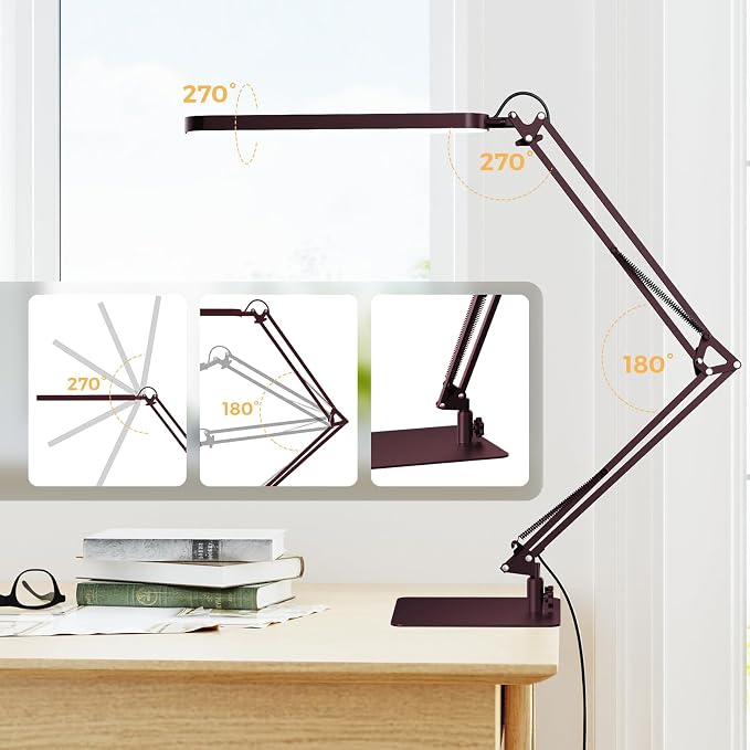 SKYLEO LED Desk Lamp with Slim Base - Adjustable Swing Arm Desk Light, Dimmable, Timer, Eye Protection, Memory Function, 1300LM, 12W, Red - Image 3