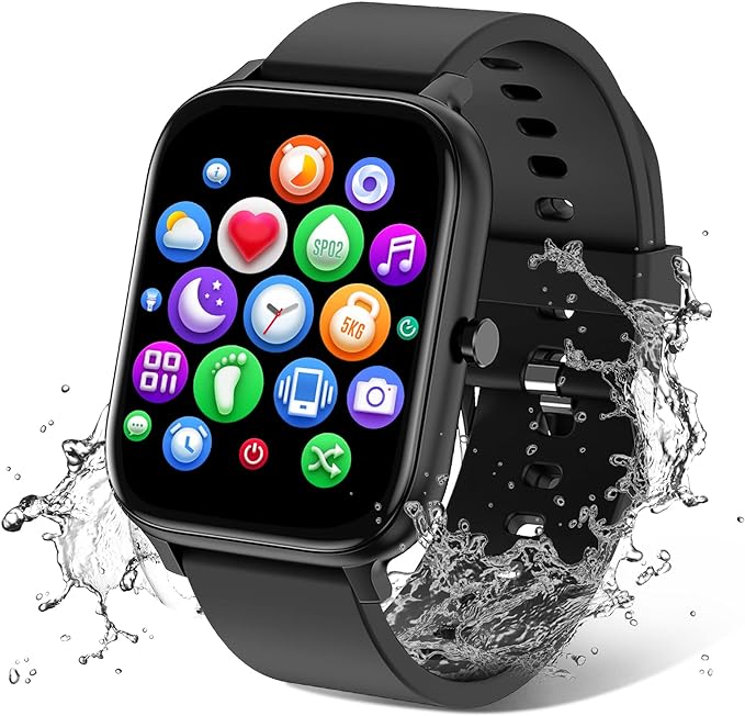Smart Watch for Men Women Compatible with iPhone Samsung Android Phone 1.69 inch Full Touch Screen IP68 Waterproof Bluetooh Fitness Tracker Heart Rate/Sleep Monitor (Black) by Choiknbo