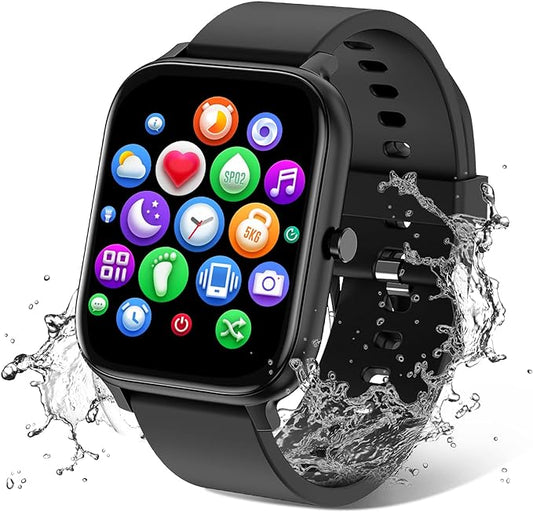 Smart Watch for Men Women Compatible with iPhone Samsung Android Phone 1.69 inch Full Touch Screen IP68 Waterproof Bluetooh Fitness Tracker Heart Rate/Sleep Monitor (Black) by Choiknbo
