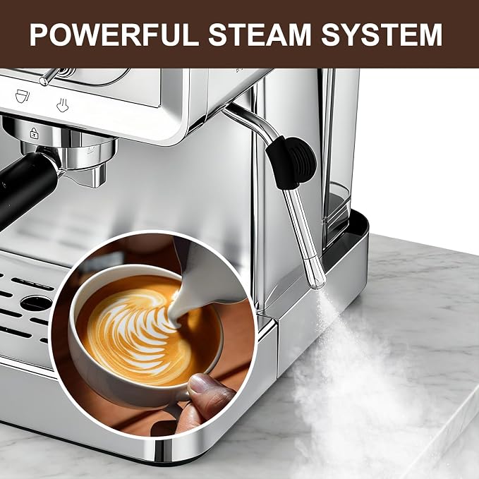 Espresso machine 20 Bar, Espresso Maker with Powerful Steam Milk Frother, Stainless Steel Coffee Machine with Fast Heating System for Latte, Cappuccino - Image 3